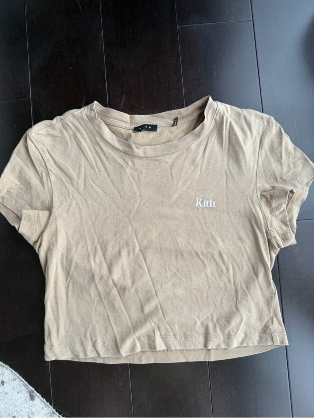 Kith Cropped Tee in Tan with White Logo